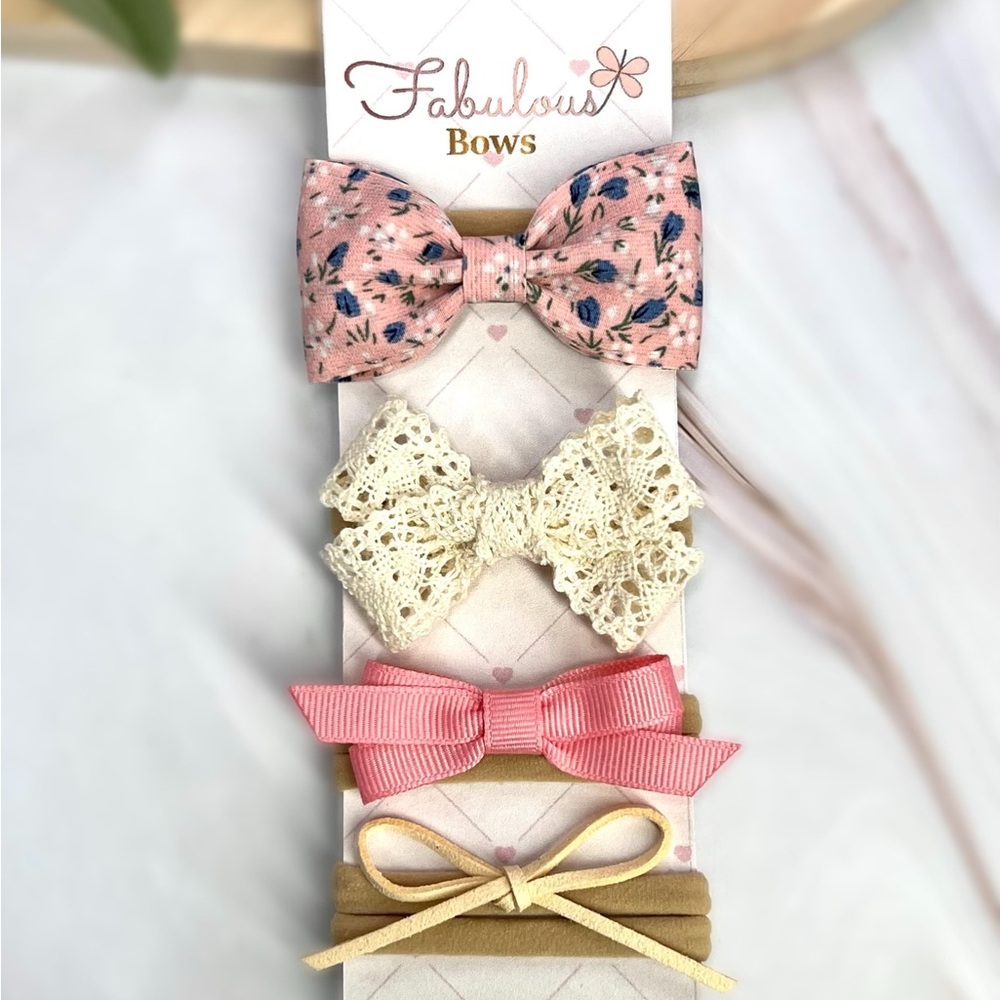 Kids Hair Accessory Set - Floral Pink, Cream, Tan